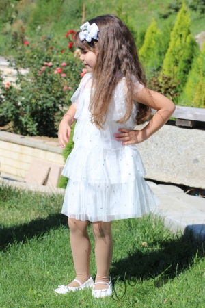 Детска официална рокля в бяло  с къс ръкав 8547555 1