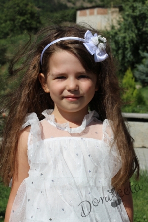 Детска официална рокля в бяло  с къс ръкав 8547555 4