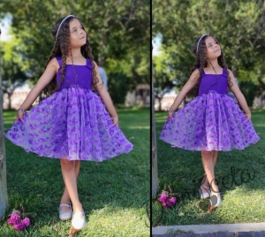 Официална детска рокля без ръкав в лилаво с 3D пеперуди 2