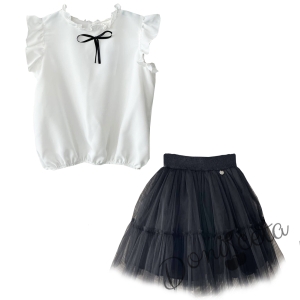 Комплект от риза в бяло с къс ръкав и пола в черно Contrast 2
