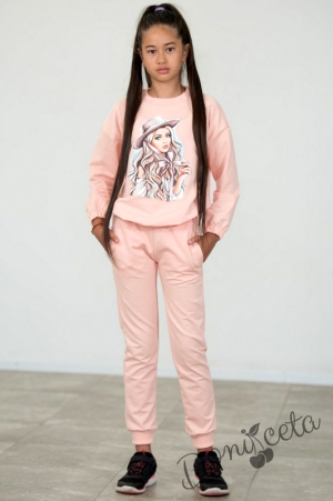 Комплект за момиче от 2 части блуза и анцуг в розово