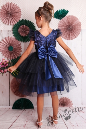 Официална детска рокля в тъмносиньо с 3D цветя 288ТСЦ 3