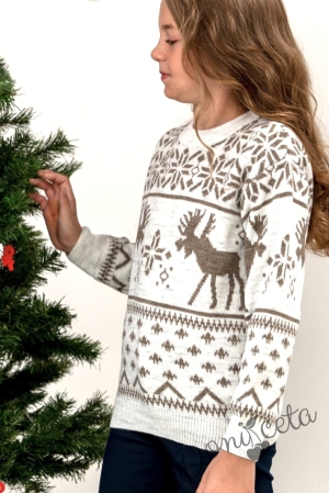 Детски коледен пуловер с елени за момиче 238569