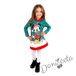 Коледна детска рокля качулка в зелено с Мини Маус 8565694