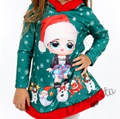 Коледна детска рокля с качулка в зелено с момиче 8565332