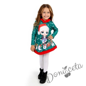 Коледна детска рокля с качулка в зелено с момиче 8565332