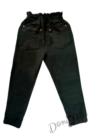 Kids pants for girl in dark green with high waist