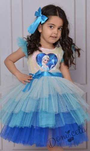 Официална детска рокля с Елза и многоцветен тюл 