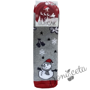Коледни термо чорапи в сиво със снежен човек
