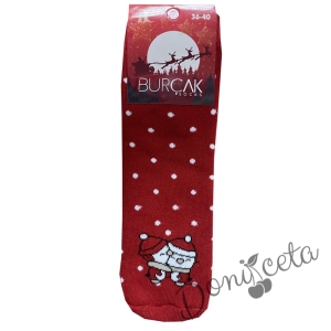 Коледни червени термо чорапи с пингвинчета