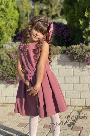 Детска официална рокля в пепел от рози с панделка отпред 4
