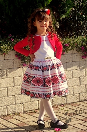 Детска рокля без ръкав с етно мотиви тип народна носия с болеро в червено