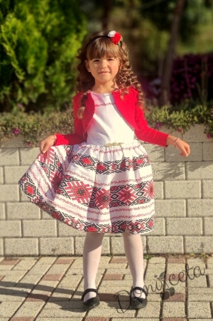 Детска рокля без ръкав с етно мотиви тип носия с болеро в червено 5