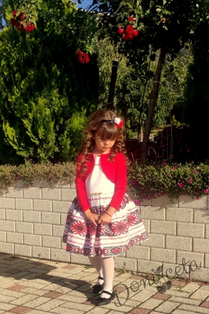 Детска рокля без ръкав с етно мотиви тип носия с болеро в червено 6