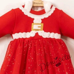 Коледна бебешка рокля  в червено с качулка 2