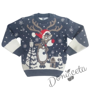 Kids Christmas sweater in grey with reindeer