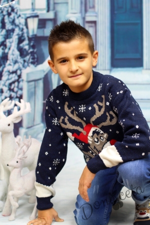 Детски  коледен пуловер в тъмносиньо с елен4