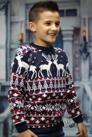 Детски  коледен пуловер в тъмносиньо с елени10