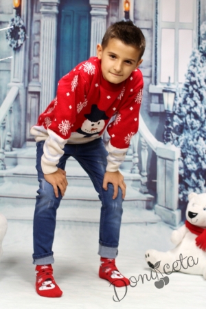 Детски коледен пуловер в червено и бяло за момиче 98978765