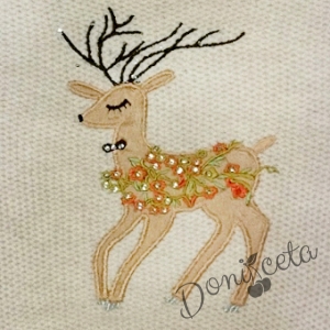 Knitted Christmas sweater in beige with reindeer