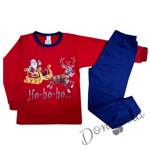 Детска коледна пижама  в червено с Дядо Коледа