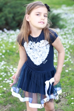 Summer children's dress in dark blue with a heart