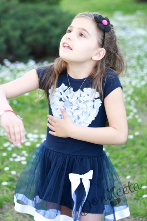 Summer children's dress in dark blue with a heart