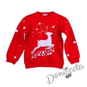 Children's Christmas blouse in red with reindeer