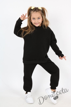 Детски ватиран комплект за момиче от блуза и панталон в черно
