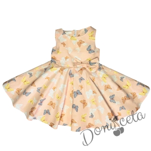 Детска рокля в цвят праскова с пеперуди тип клош Тери 1