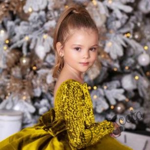Официална детска рокля с дълъг ръкав в златисто с пайети 2