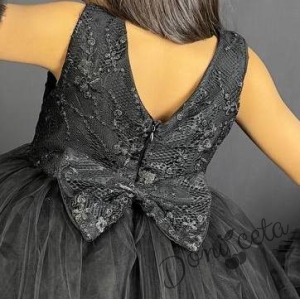 Официална детска рокля с богат тюл в черно с дантела  4