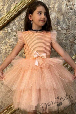 Официална детска рокля с къс ръкав в прасковено на пластове Хера 2