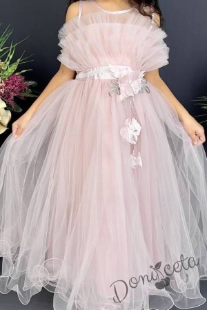 Официална детска дълга рокля в пепел от рози с тюл без ръкав 4