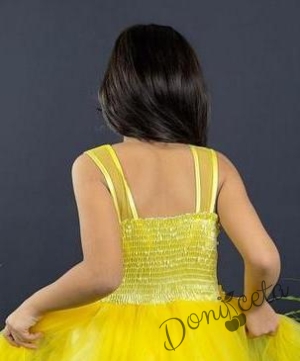 Детска рокля в жълто на цветя с къс ръкав и тюл 4