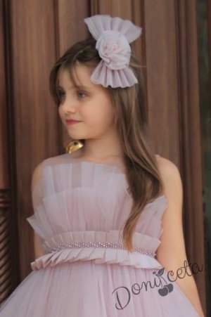 Официална детска дълга рокля в пепел от рози с тюл без ръкав  2