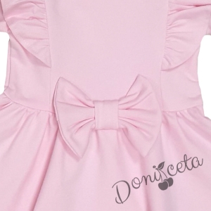 Детска рокля в розово с дълъг ръкав и панделка 2