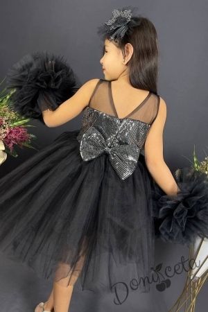 Официална детска рокля Блян с богат тюл в черно с блясък 3