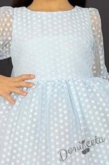 Детска рокля с ръкав 7-8 в сетлосиньо с точки Зея 2