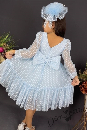 Детска рокля с ръкав 7-8 в сетлосиньо с точки Зея 3