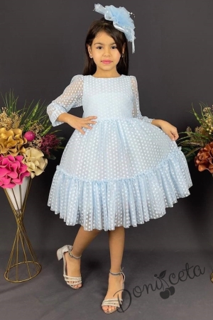 Детска рокля с ръкав 7-8 в сетлосиньо с точки Зея 5