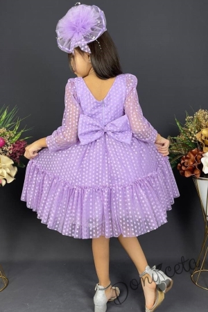 Детска рокля с ръкав 7-8 в свелолилаво с точки Зея 4