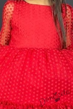 Детска рокля с ръкав 7-8 в червено с точки Зея 2