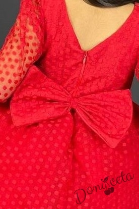 Детска рокля с ръкав 7-8 в червено с точки Зея 4