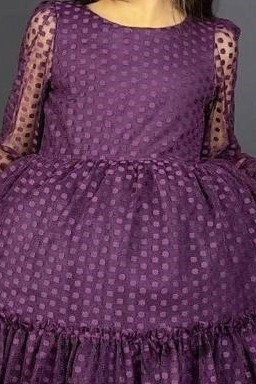 Детска рокля с ръкав 7-8 в тъмнолилаво с точки Зея 2