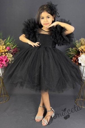Официална детска рокля Веля с богат тюл в черно  1