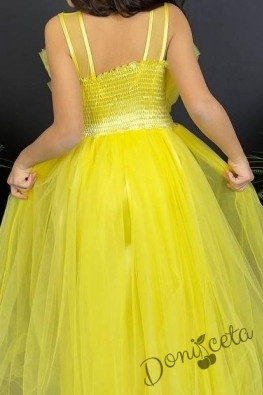 Официална детска дълга рокля в жълто с тюл без ръкав  3