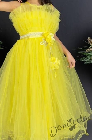 Официална детска дълга рокля в жълто с тюл без ръкав  4