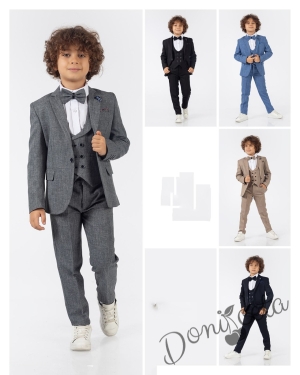 Официален детски костюм за момче от 5 части със сако в синьо  3че от 5 части със сако в синьо  4
