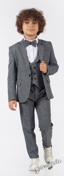 Официален детски костюм за момче от 5 части със сако в сиво 1